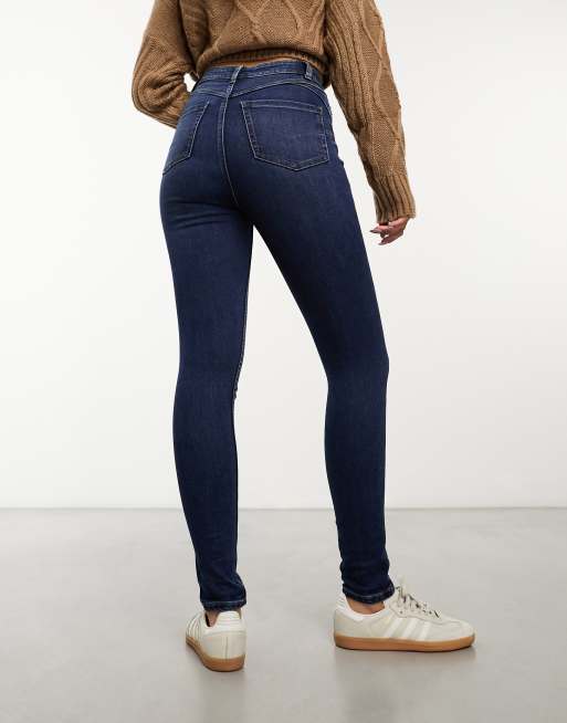 High Waisted Jeans Outfit Dark Blue New Look Stretch Skinny Jeans