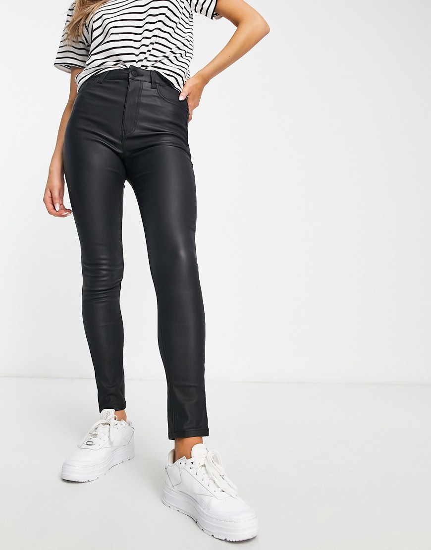New Look Lift & Shape high waist super skinny coated jeans in black