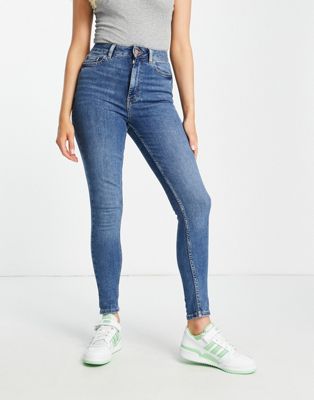 New Look lift & shape skinny jeans in mid blue - ASOS Price Checker