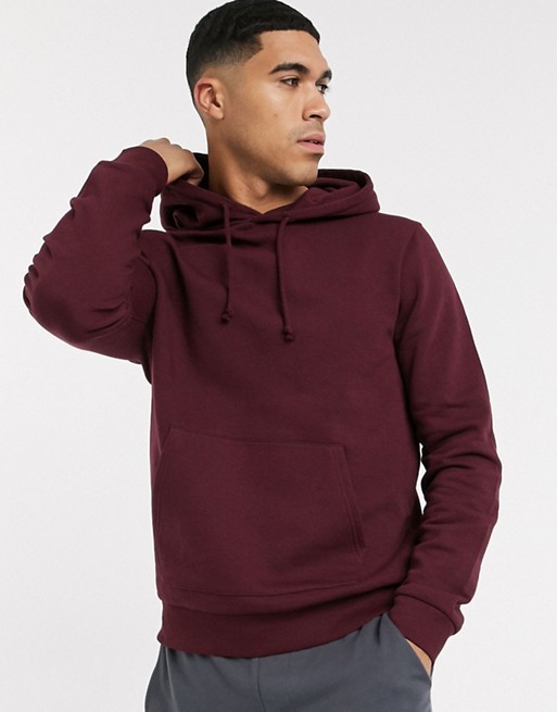 New Look lightweight basic hoodie in burgundy