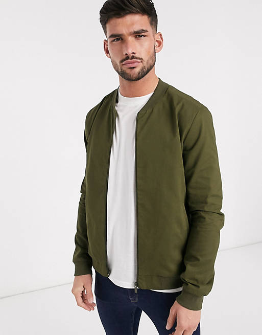 New Look lightweight cotton bomber jacket in khaki | ASOS