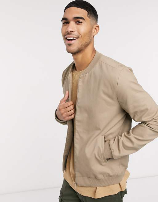 New Look lightweight cotton bomber jacket in stone