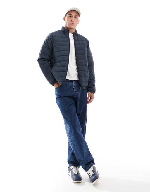 New Look lightweight funnel neck puffer jacket in navy ASOS