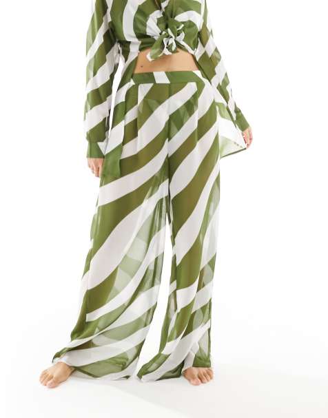 New Look lightweight trouser in khaki stripe - view 1