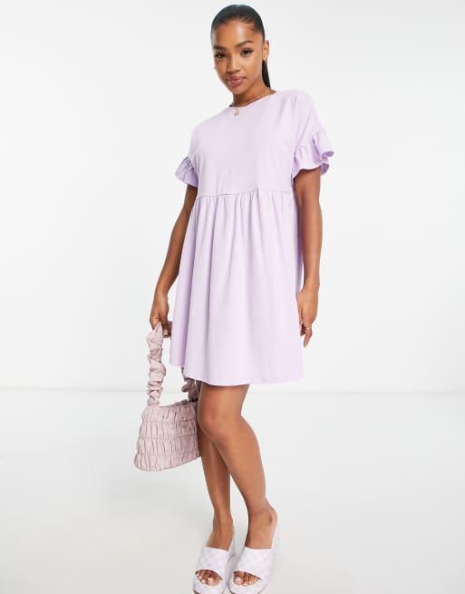 New Look – Lila smockklänning av jersey med minilängd och volangärmar, 4 av 4