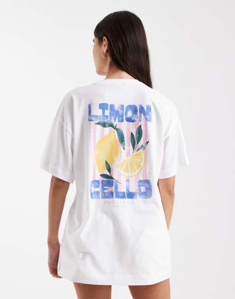 New Look 'Limoncello' lemon print oversized tee in white