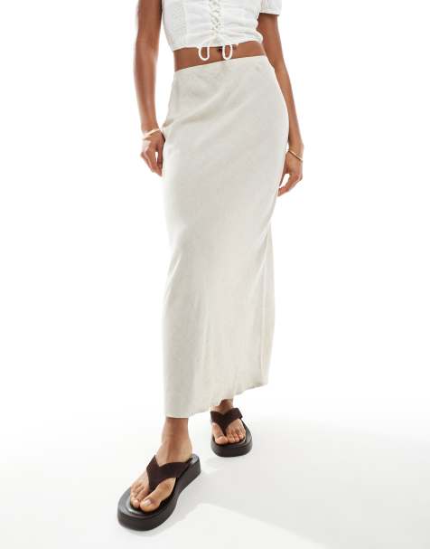 New Look linen bias midi skirt in stone - view 1