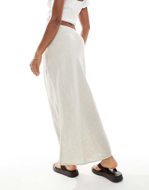 New Look linen bias midi skirt in stone, 4 of 5