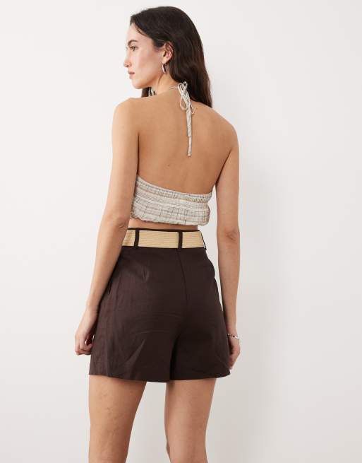 New Look linen blend belted short in brown, 2 of 5