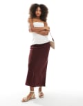 [New Look] New Look linen blend bias midi skirt in brown 16 Dark brown