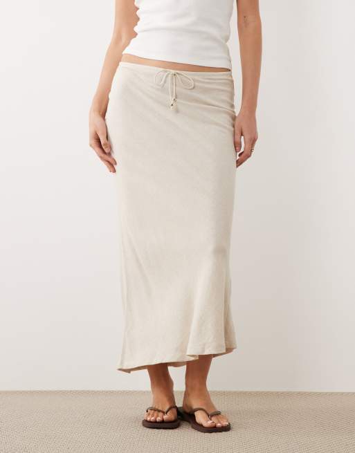 New Look linen-blend bias midi skirt in stone, 2 of 5