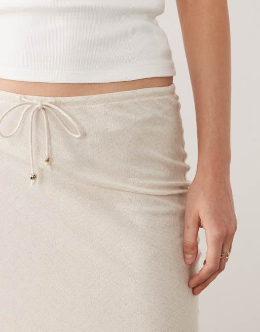 New Look linen-blend bias midi skirt in stone, 3 of 5