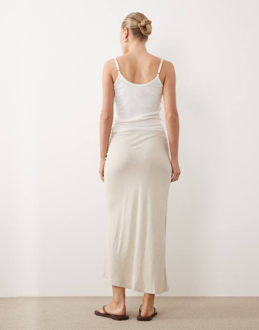 New Look linen-blend bias midi skirt in stone, 5 of 5