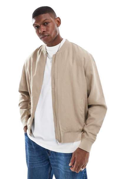 New Look linen blend bomber jacket in beige - view 1