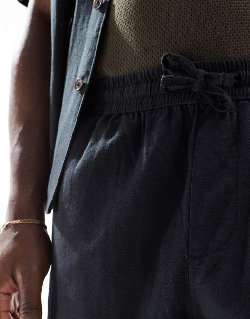 New Look linen-blend pull on shorts co-ord in black