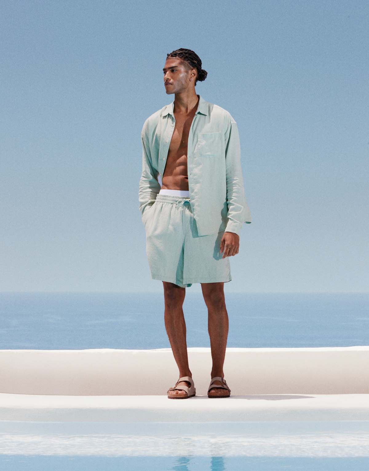 New Look linen-blend pull on shorts co-ord in light green