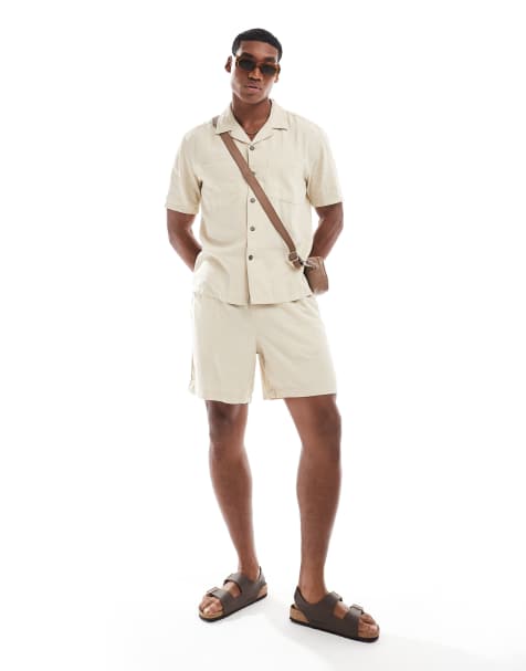 New Look linen-blend pull on shorts co-ord in stone - view 1