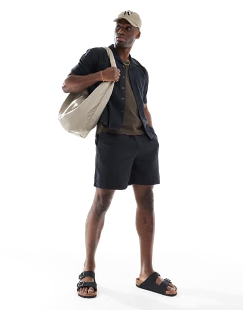 New Look linen-blend pull on shorts in black (part of a set) - view 1