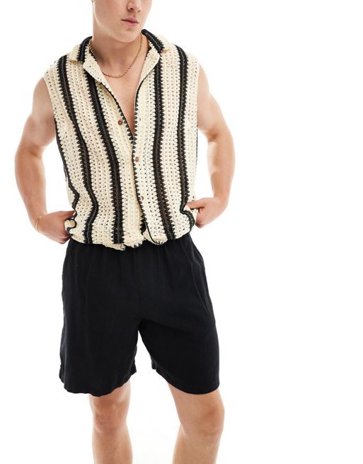 New Look linen blend pull on shorts in black