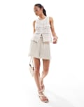 [New Look] New look linen blend pull on shorts in stone-Neutral 10 Stone