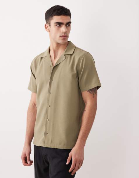 New Look linen blend revere shirt in khaki - view 1