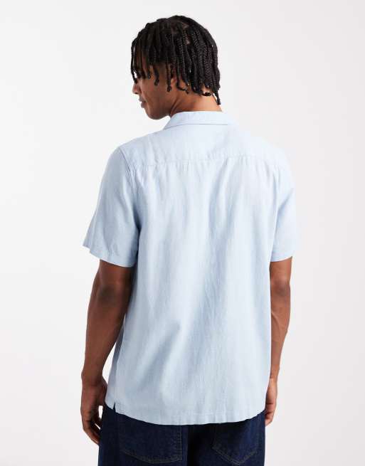 New Look linen blend revere shirt in light blue, 3 of 5