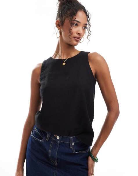 New Look linen blend shell top in black - view 1