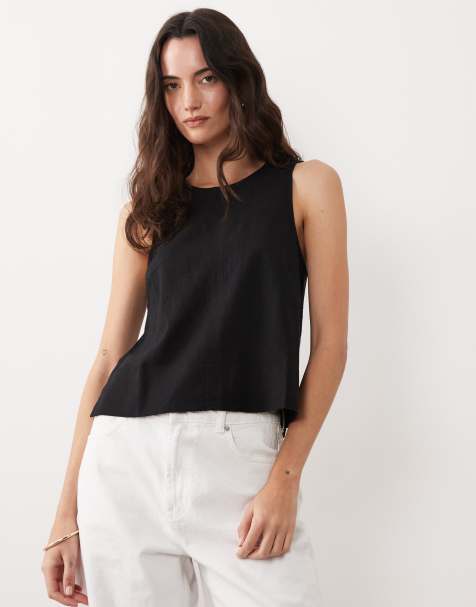 New Look linen blend shell top in black - view 1