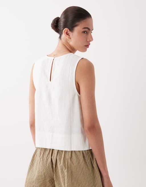 New Look linen blend shell top in white, 4 of 4