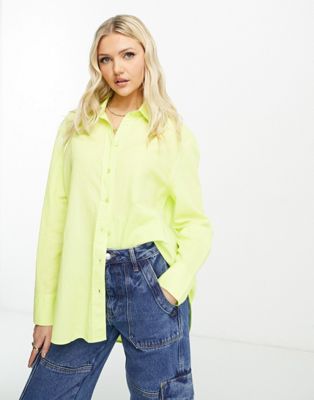 New Look linen blend shirt in lime green - ASOS Price Checker