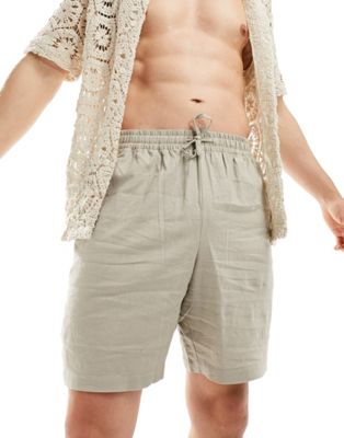 New Look linen blend shorts in stone