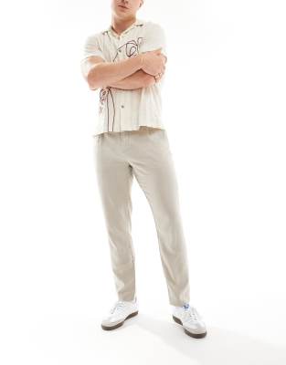 New Look linen blend trouser in stone-Neutral