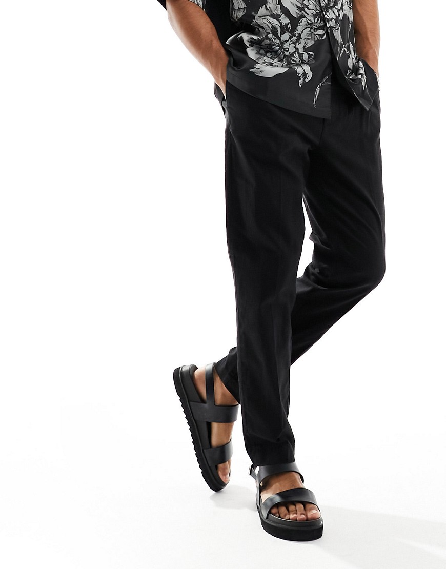 New Look linen blend trousers in black