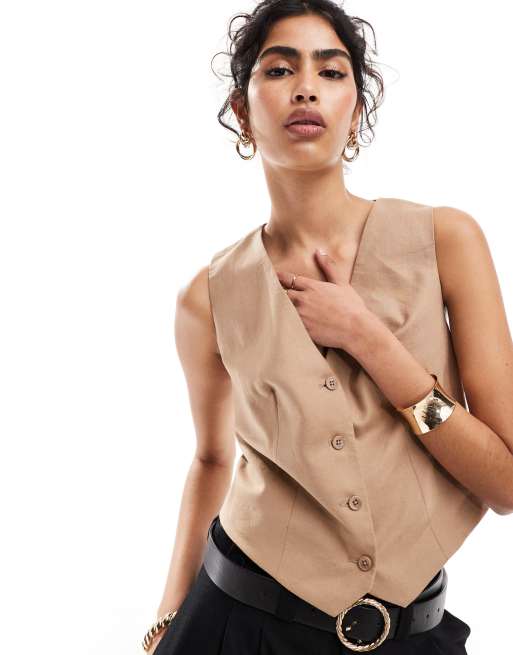 New Look linen blend waistcoat in mink