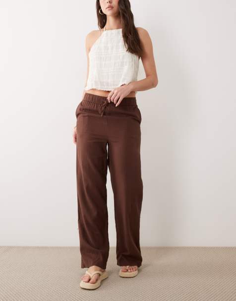 New Look linen blend wide leg trousers in brown - view 1