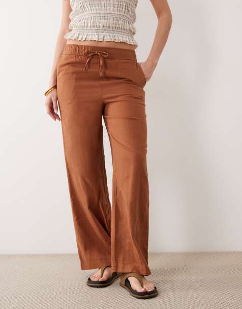 New Look linen blend wide leg trousers in rust - view 1