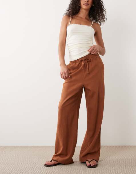 New Look linen blend wide leg trousers in rust
