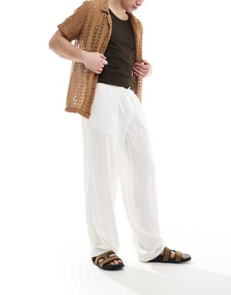 New Look linen blend wide pants in off white - view 1