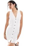 [New Look] New Look linen button through mini dress in white 18 WHITE