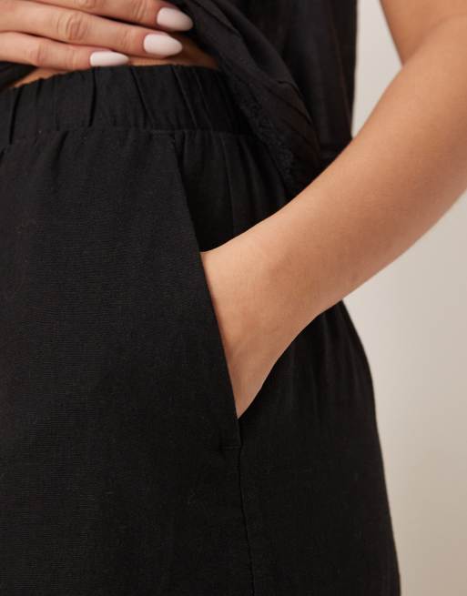 New Look linen cropped pants in black, 2 of 5