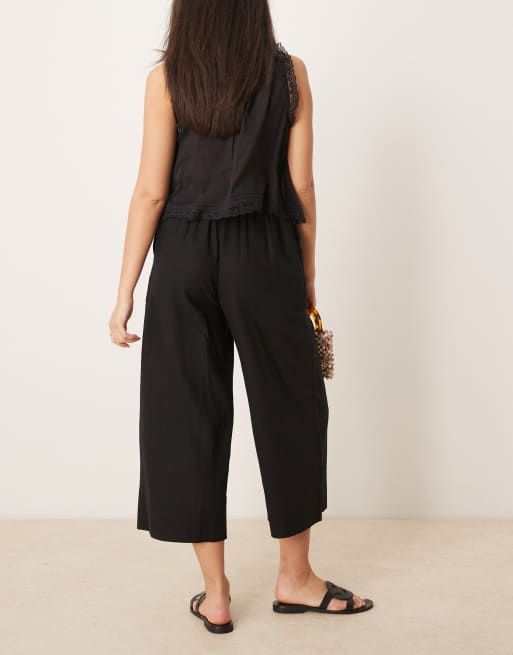 New Look linen cropped pants in black, 3 of 5
