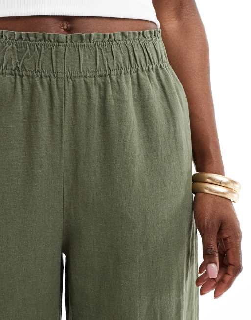 Linen Womens Khaki Crop Pants Cropped Pants Womens Khaki Linen