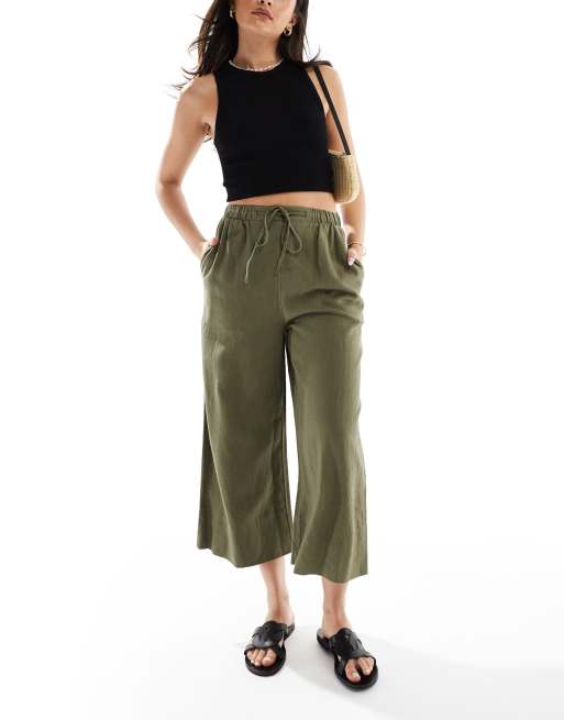 New Look linen cropped pants in khaki, 2 of 5