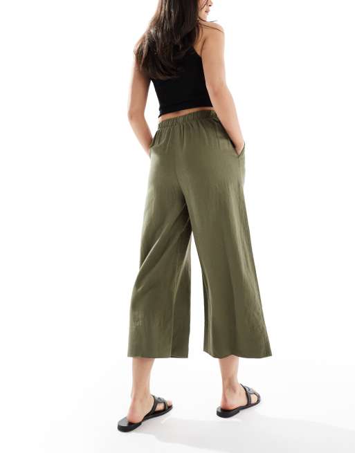 New Look linen cropped pants in khaki, 4 of 5