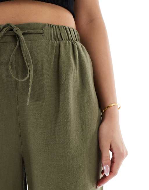 New Look linen cropped pants in khaki, 5 of 5