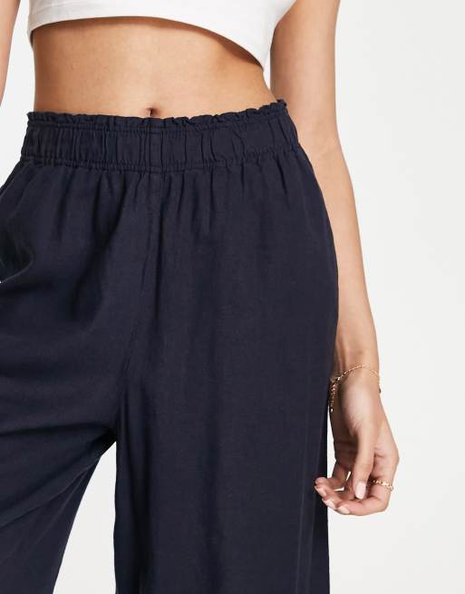 Navy linen best sale cropped trousers