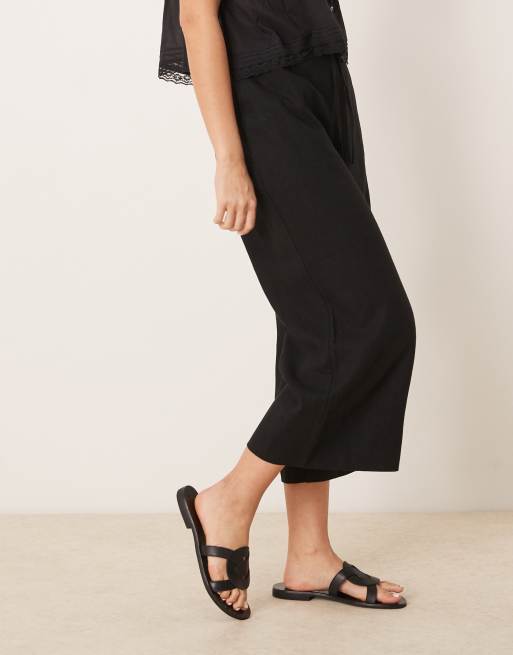 New Look linen cropped trousers in black, 4 of 5