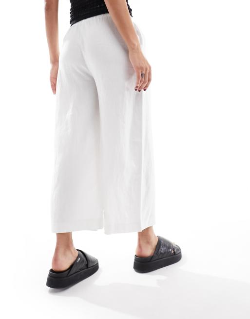 New Look linen cropped trousers in white ASOS