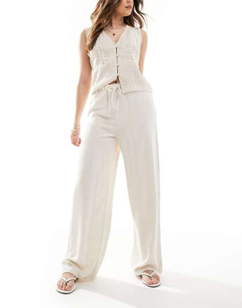 New Look linen look bermuda wide leg trousers in stone - view 1