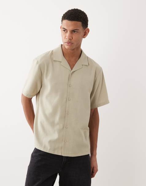 New Look linen look boxy shirt in sage green - view 1